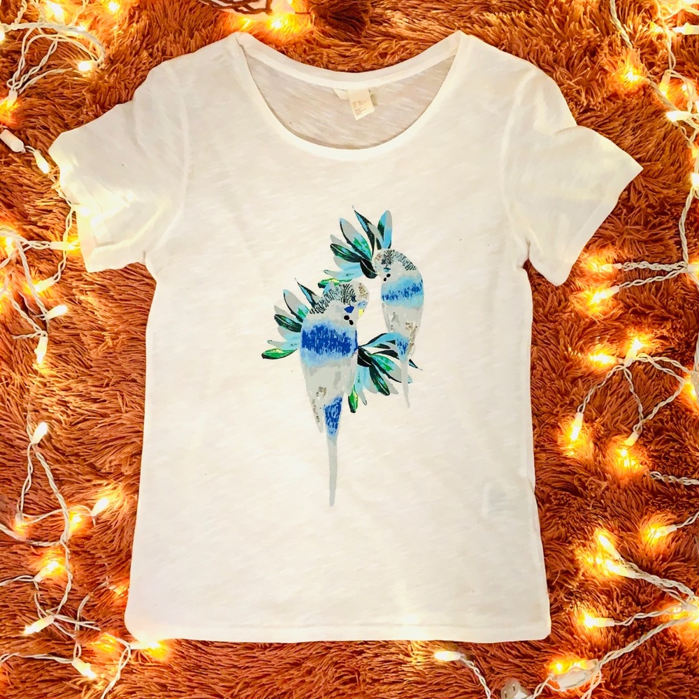 H&M Bird Decorated White T-Shirt